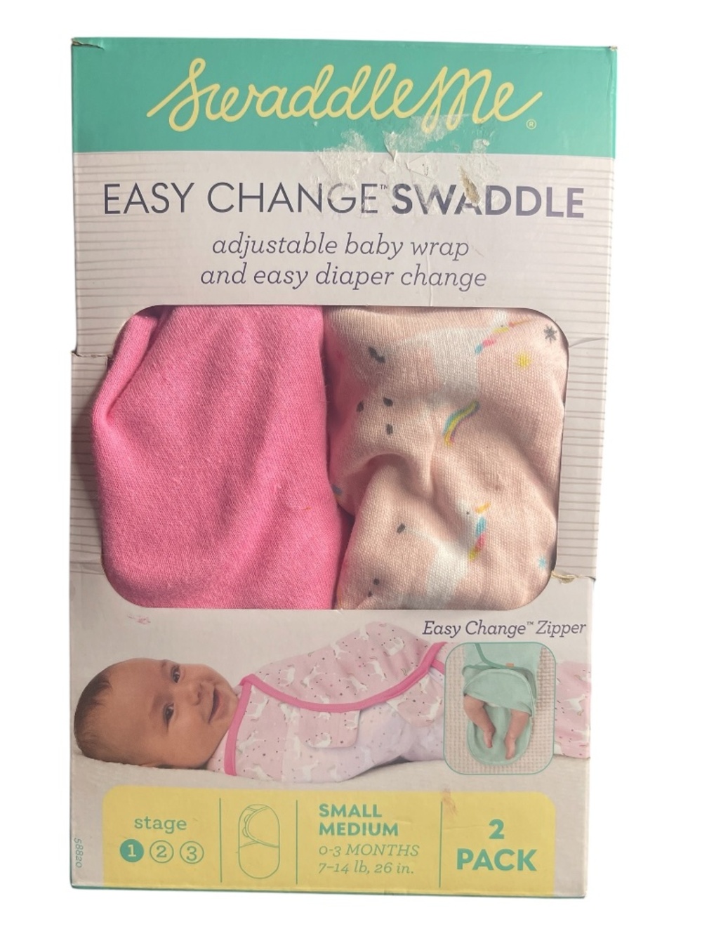 SwaddleMe 2-Pack Easy Change Swaddles in Bright Pink & Light Pink Unicorn NEW